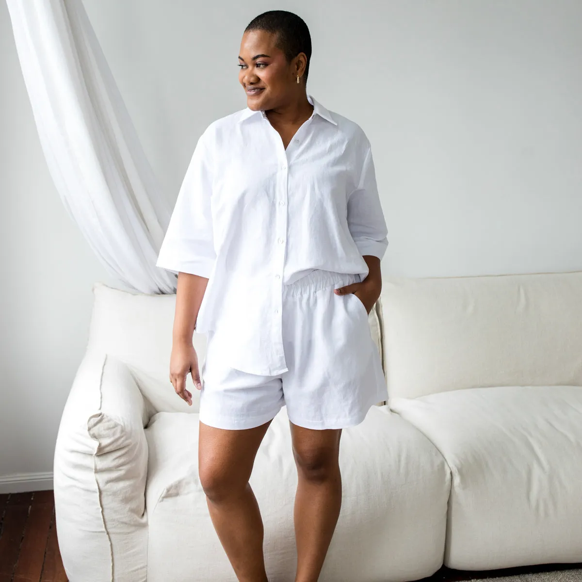 Emily cotton linen shorts - white