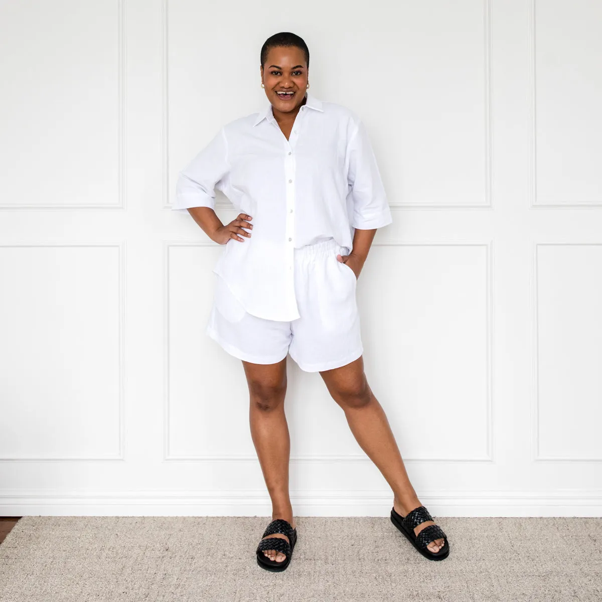Emily cotton linen shorts - white
