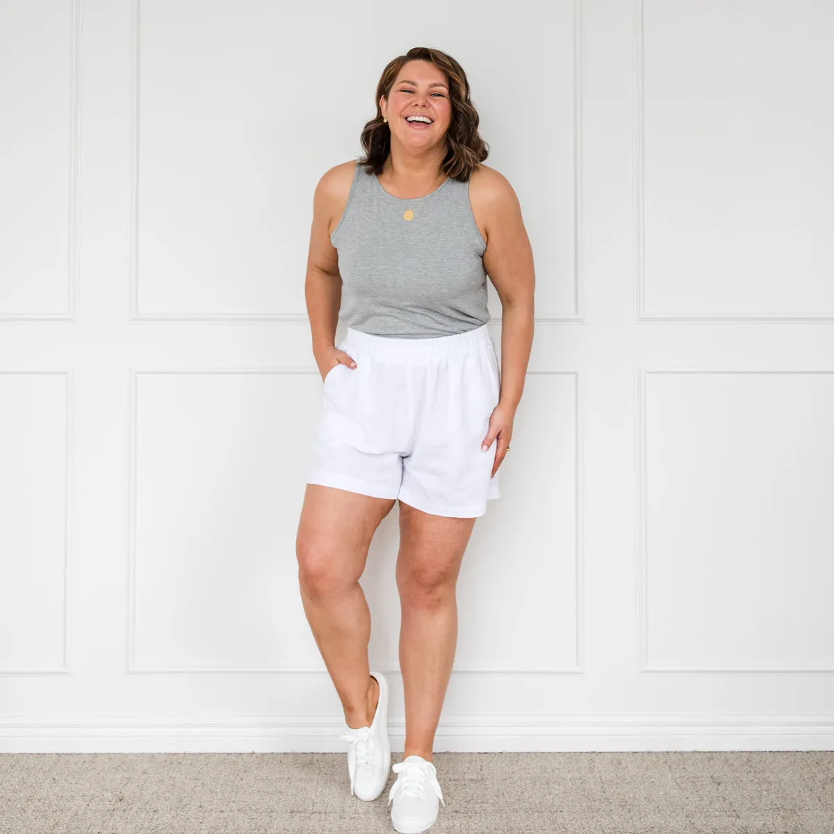 Emily cotton linen shorts - white