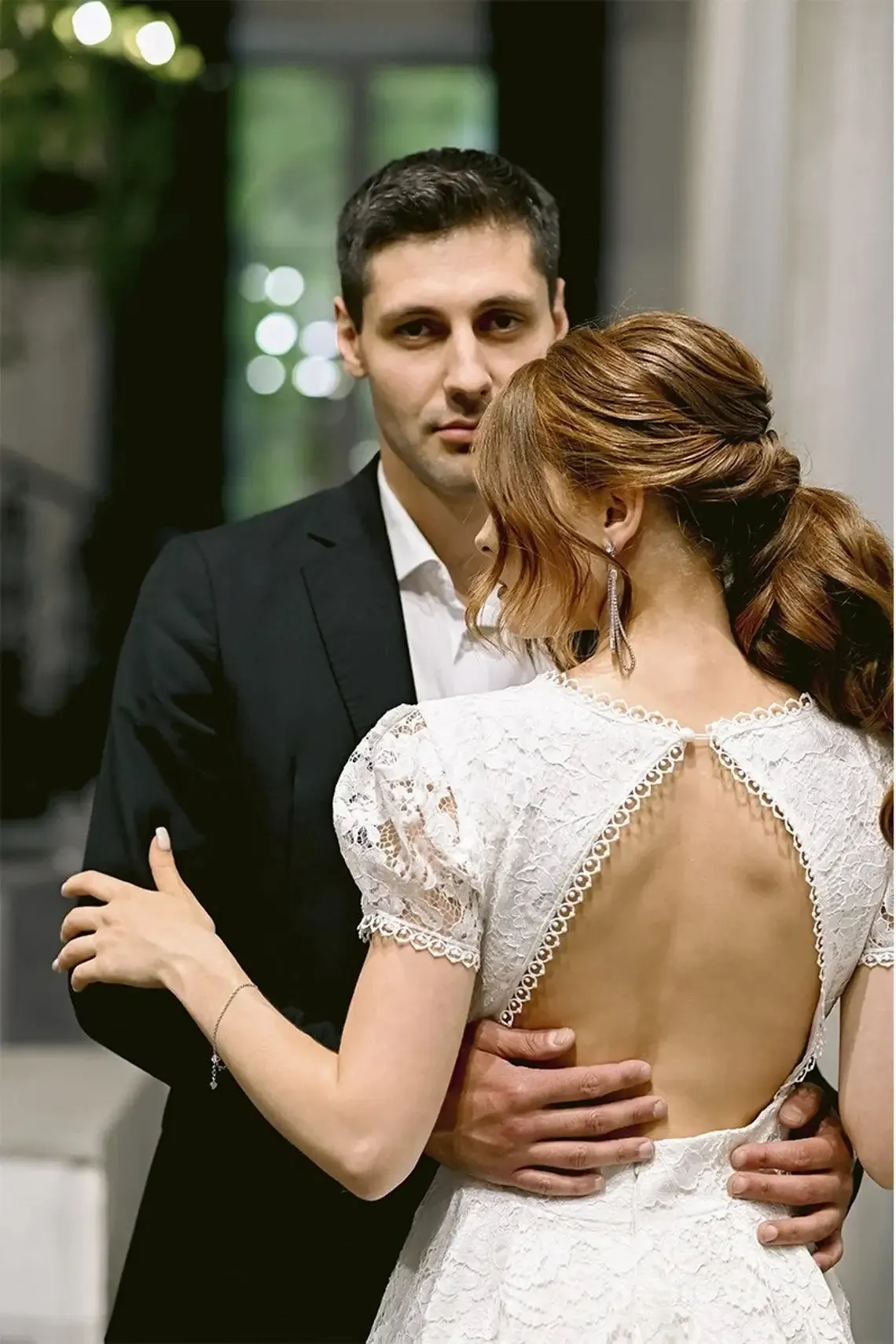 Empire Waist Lace Dress Bridal With Tea Length