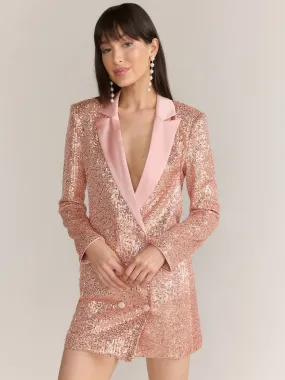 English Factory Long Sleeve Satin Lapel Sequin Blazer Dress - Brands We Love