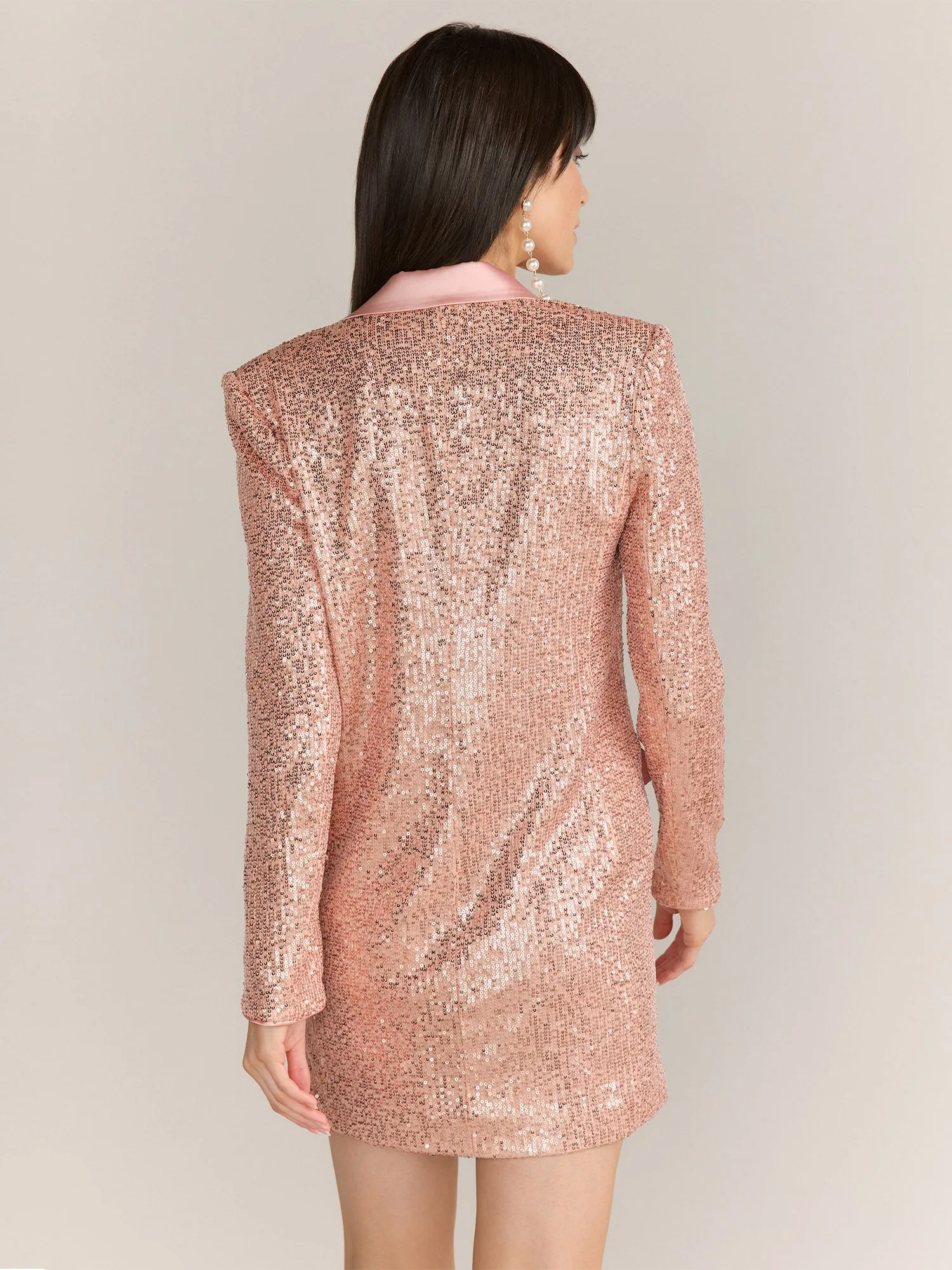 English Factory Long Sleeve Satin Lapel Sequin Blazer Dress - Brands We Love