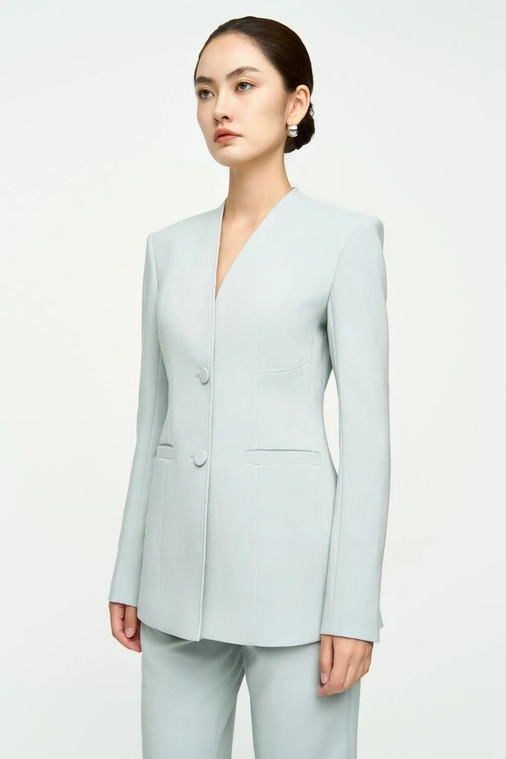 Esther A-line Lapelless Crepe Blazer