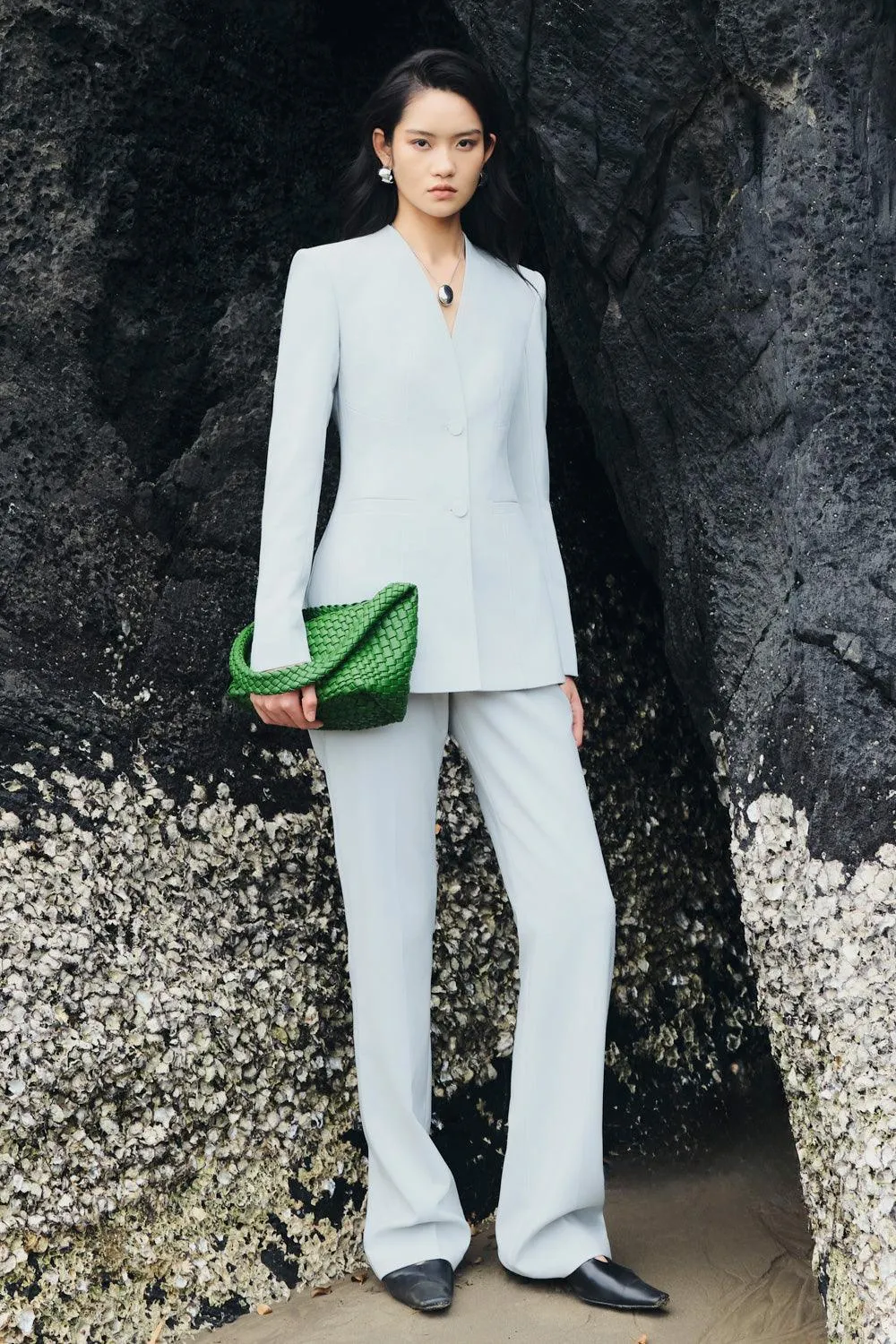 Esther A-line Lapelless Crepe Blazer