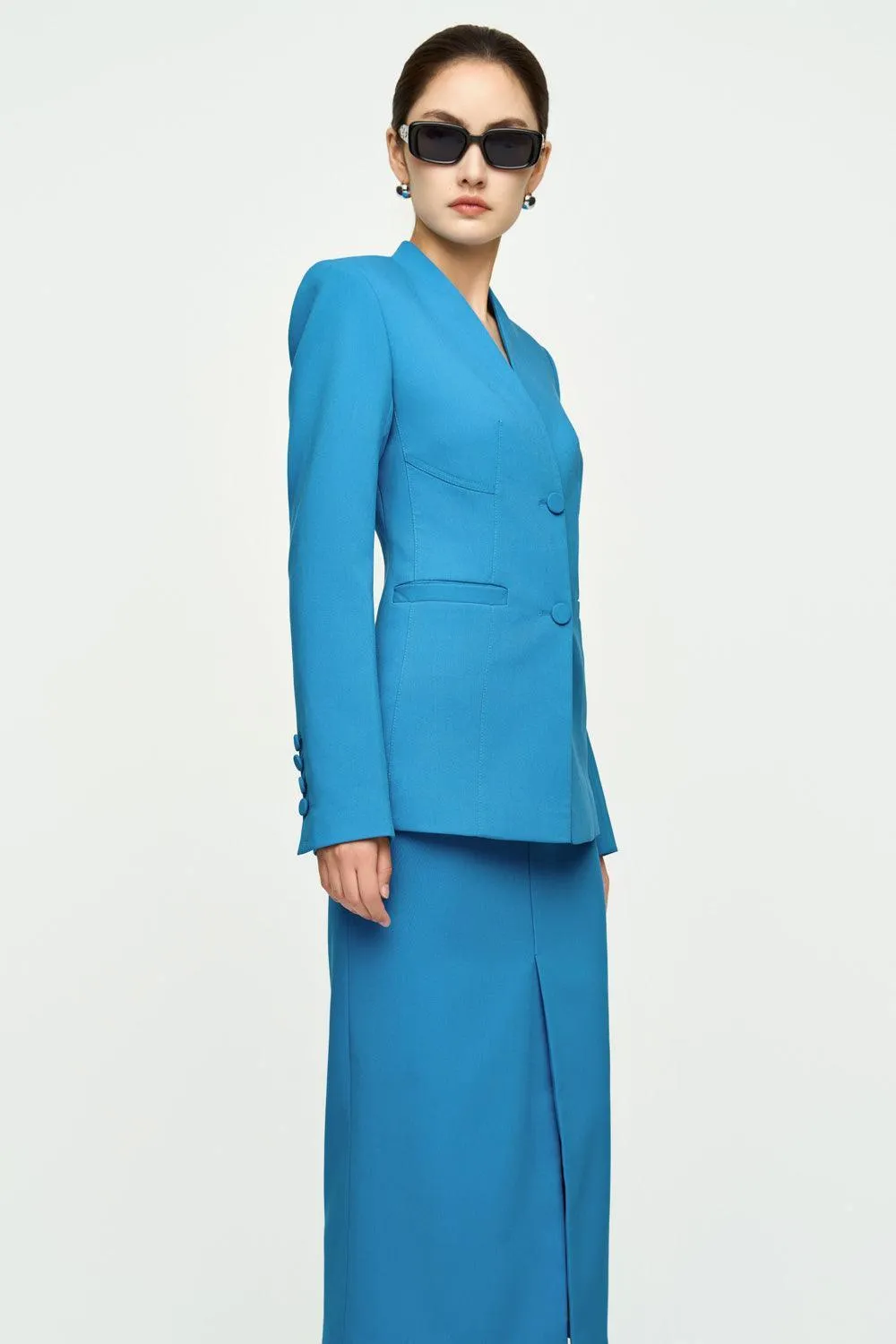 Esther A-line Lapelless Crepe Blazer