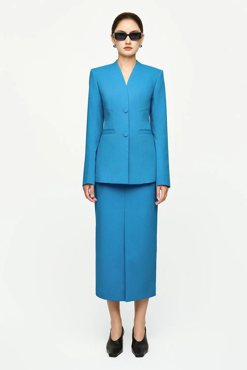Esther A-line Lapelless Crepe Blazer
