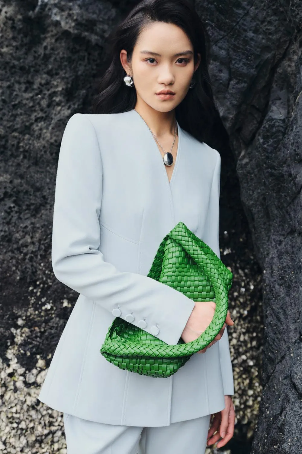 Esther A-line Lapelless Crepe Blazer
