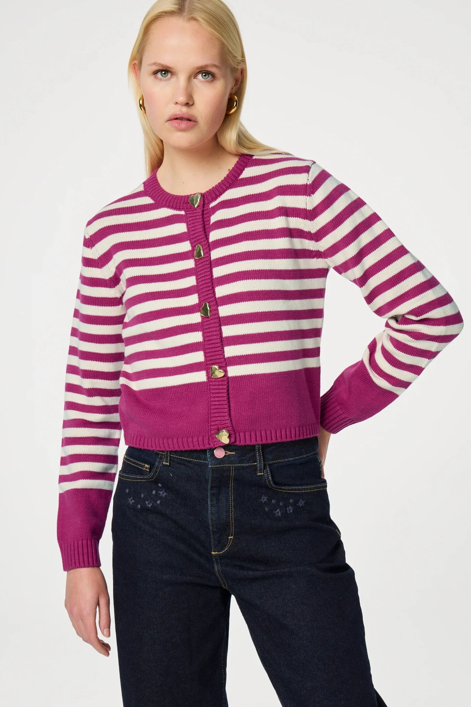 Fabienne Chapot Stine Knit Striped Cardi Plum Party