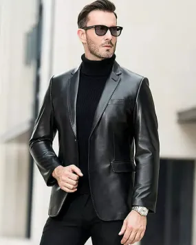 Fanto Black 2 Button Closure Leather Blazer