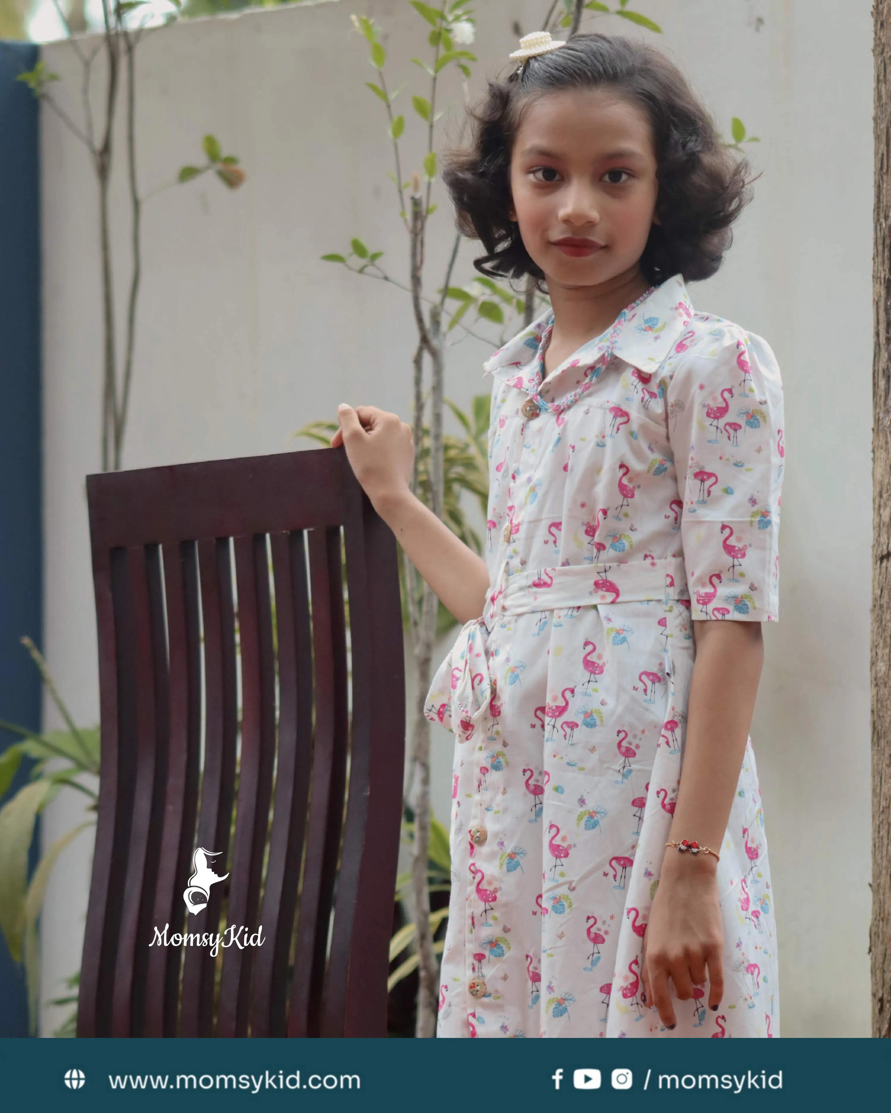 Flamingo Fiesta - Premium cotton shirt type dress for girls