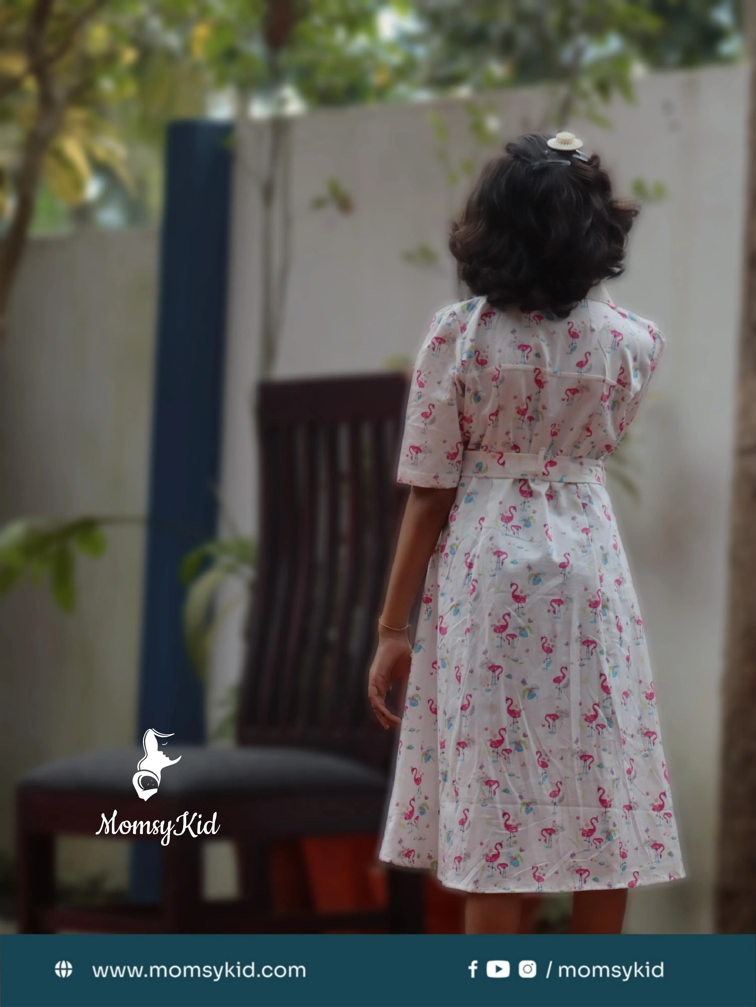 Flamingo Fiesta - Premium cotton shirt type dress for girls
