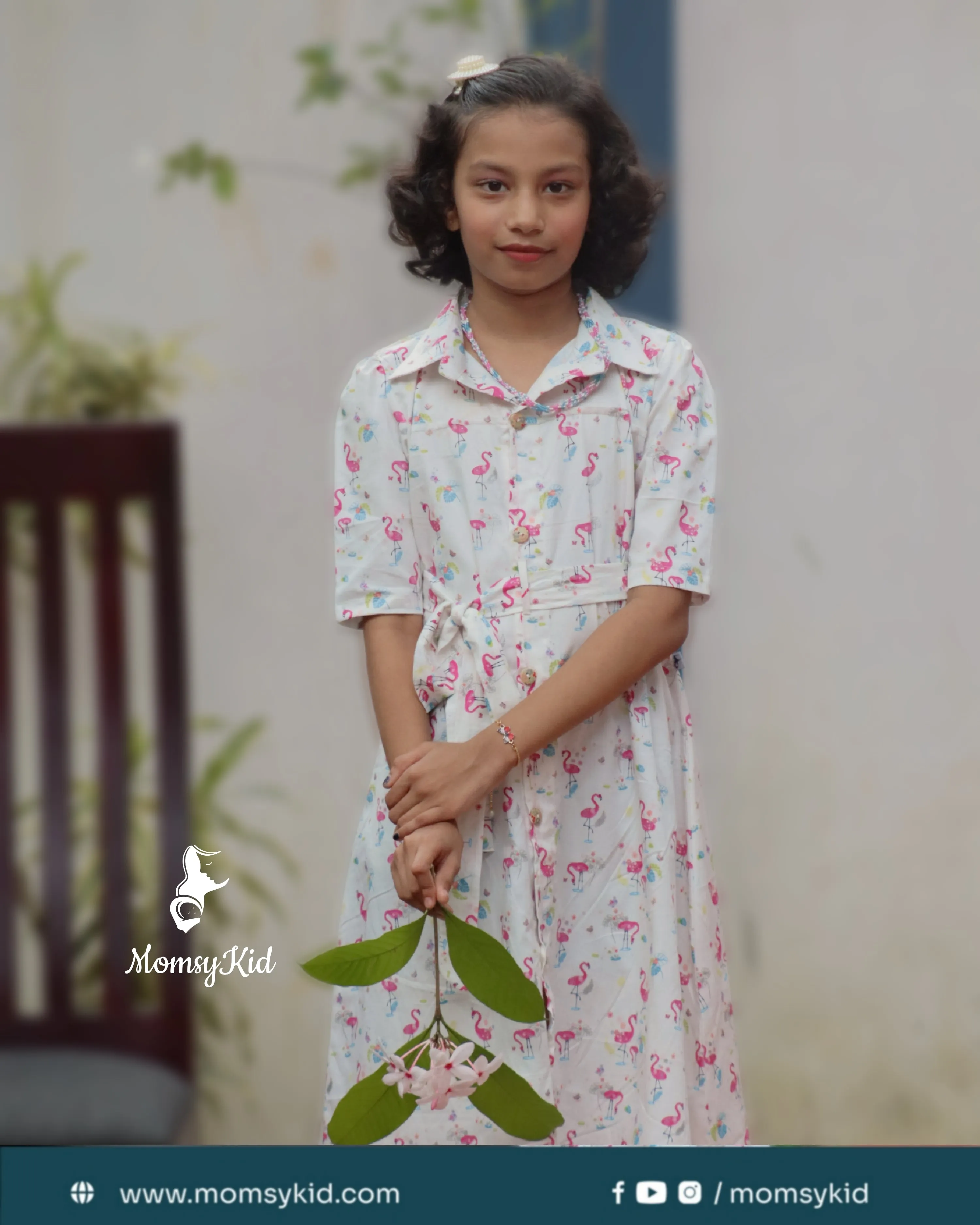 Flamingo Fiesta - Premium cotton shirt type dress for girls