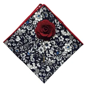 Floral Pocket Square   Burgundy Lapel Pin