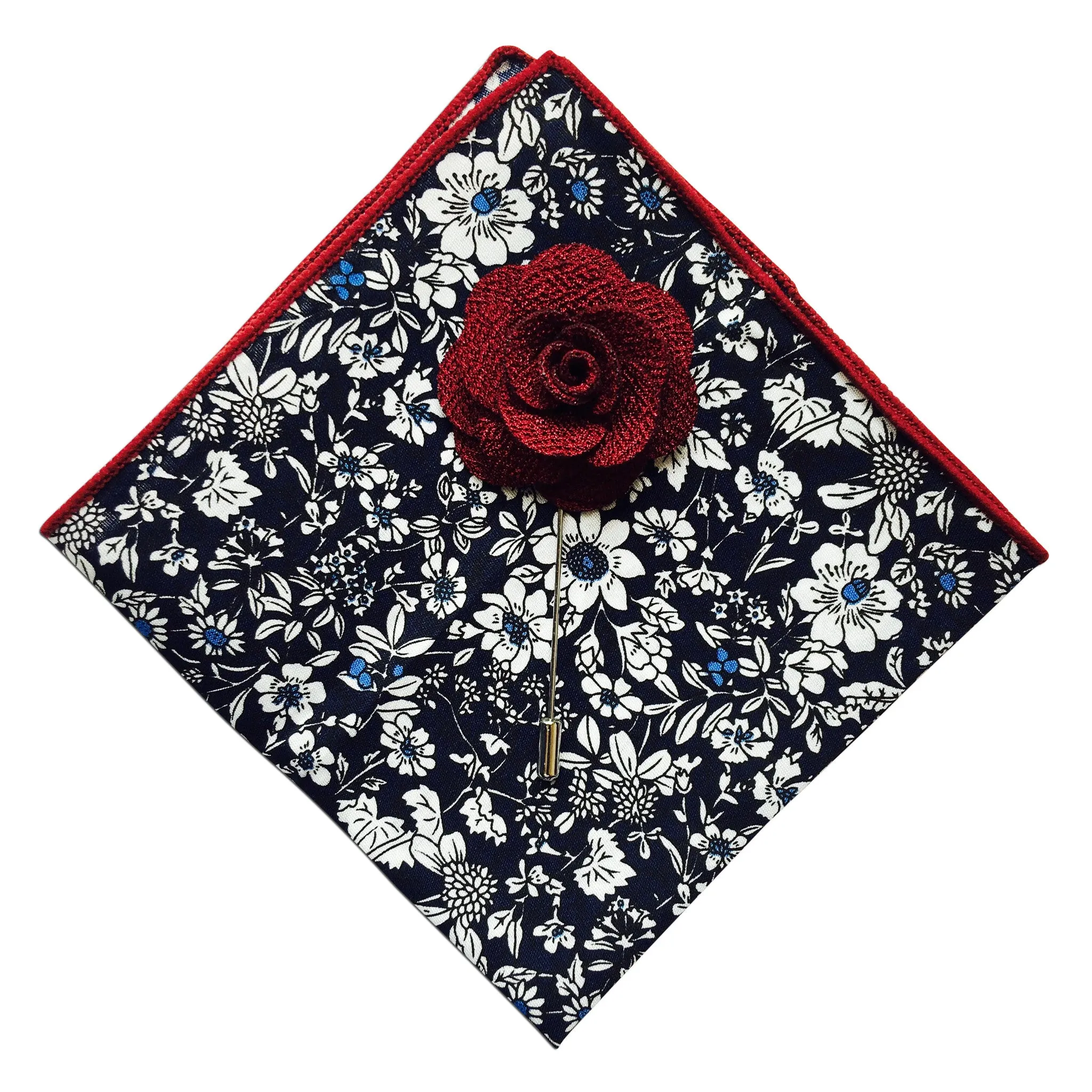 Floral Pocket Square   Burgundy Lapel Pin
