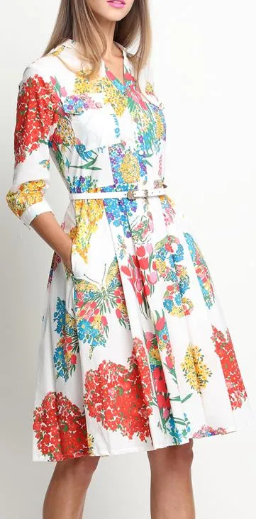 Floral-Print Cotton Shirt-Dress - White or Black