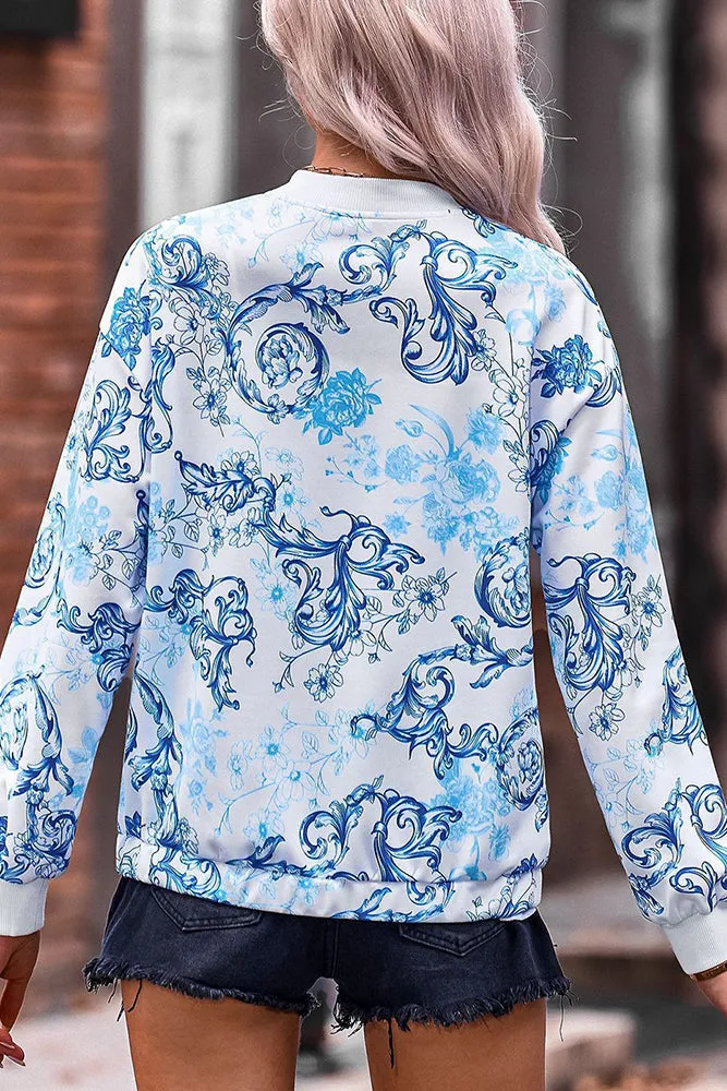 Floral Print Zipper Jacket Coat