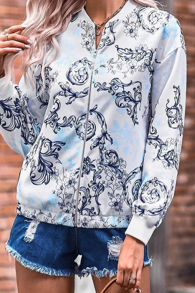 Floral Print Zipper Jacket Coat