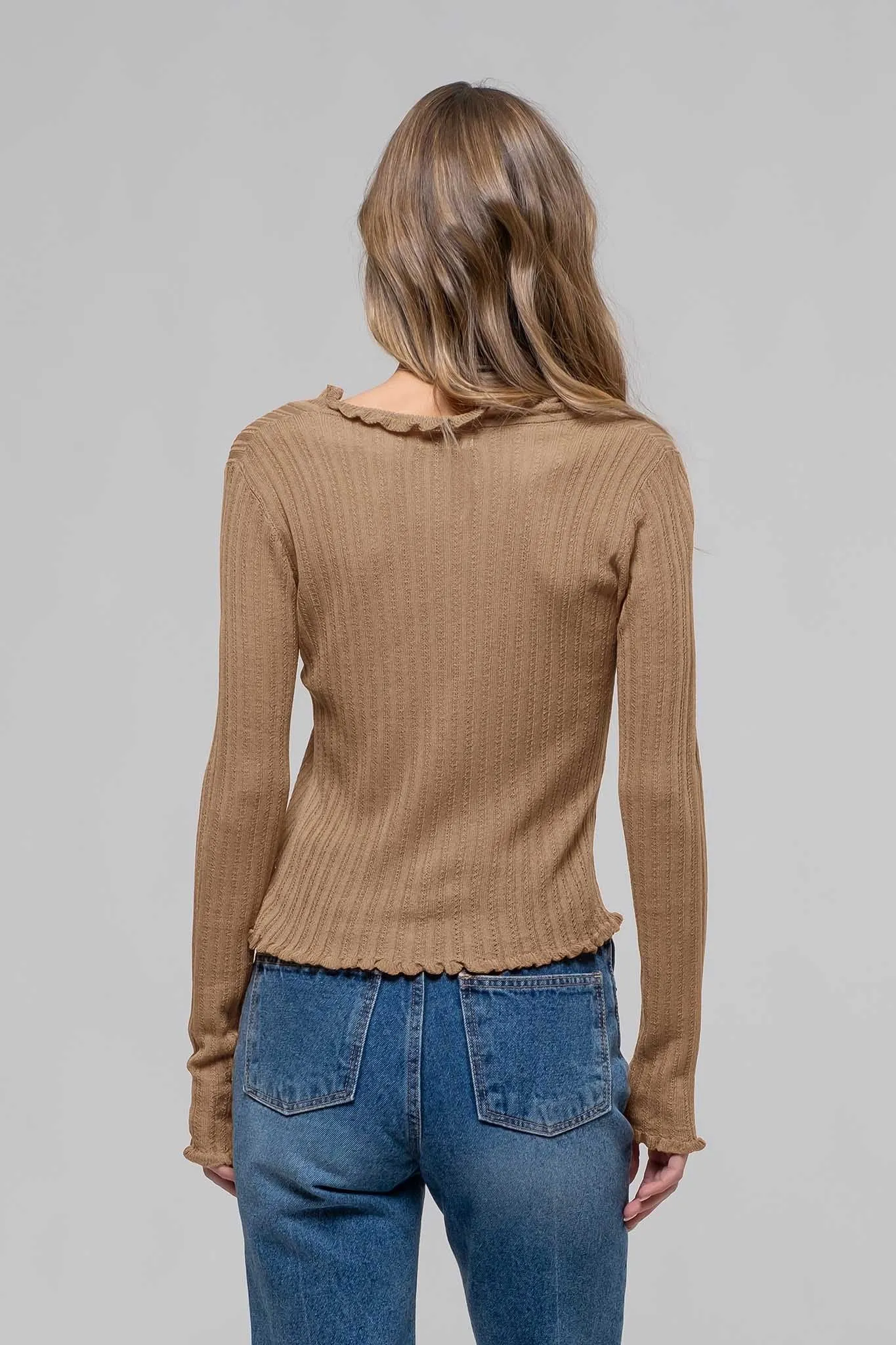 Front Tie Cardigan with Lettuce Edge