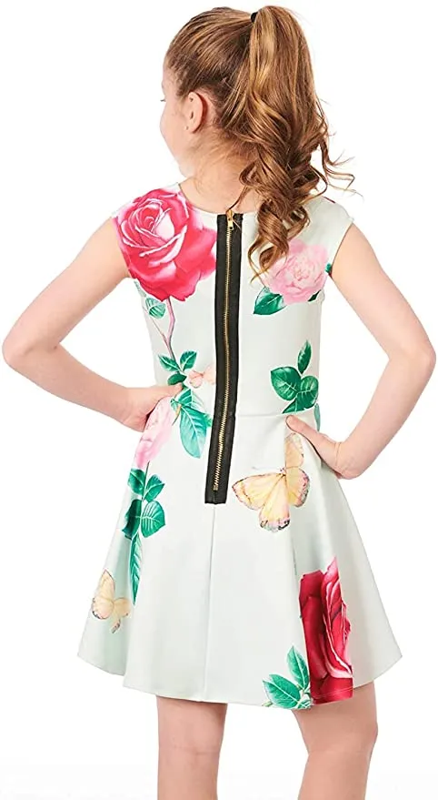 Girls Butterfly Rose Floral Skater Dress