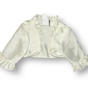 Girls Tip Top Size 4 Off-White Cropped Ruffle Cardigan
