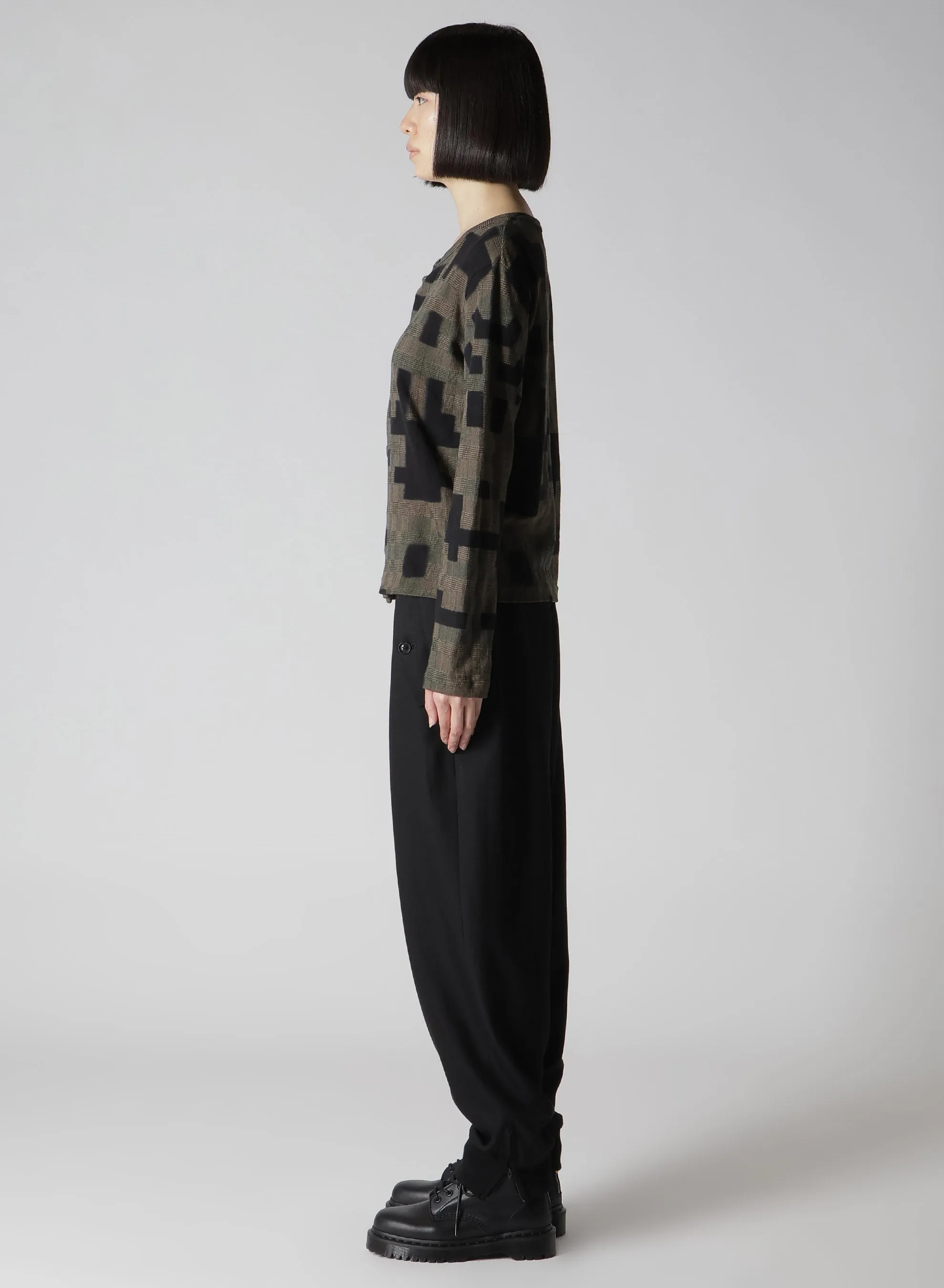 GLENCHECK BLOCK DYED CREW NECK LONG SLEEVE CARDIGAN