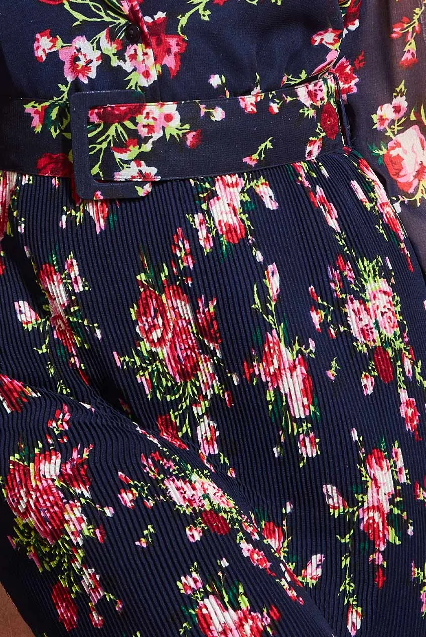 Goddiva Shirred Floral Shirt Dress