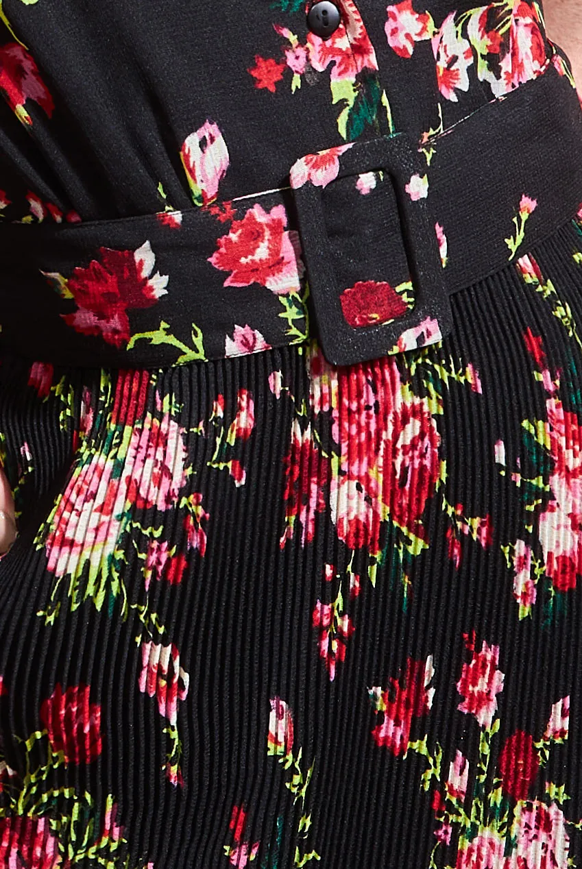 Goddiva Shirred Floral Shirt Dress