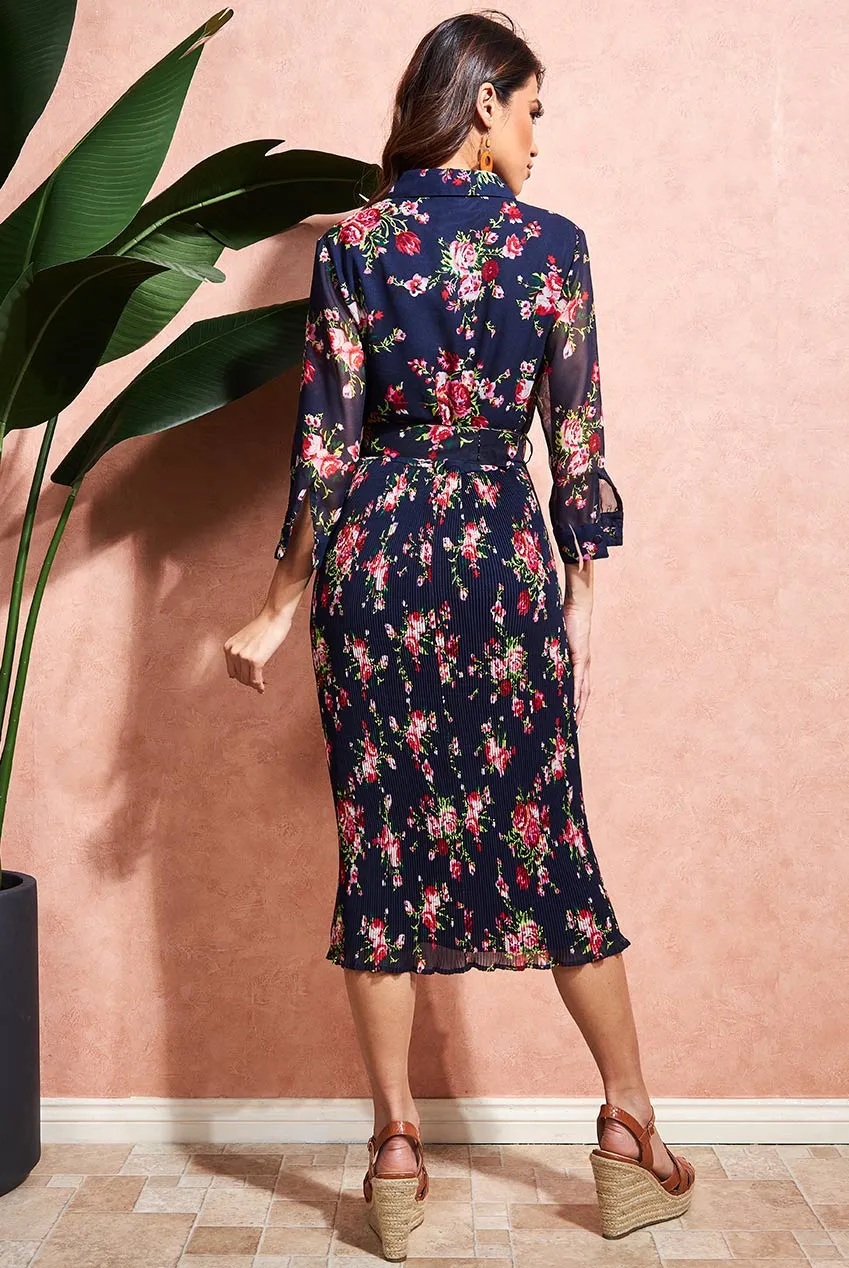 Goddiva Shirred Floral Shirt Dress