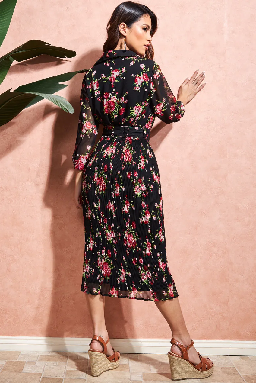 Goddiva Shirred Floral Shirt Dress