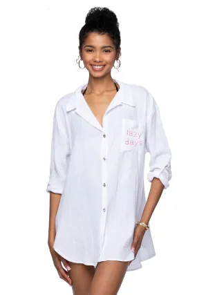 Good Vibes Cotton Gauze Shirt Mini Dress _ Lazy Days Embroidery