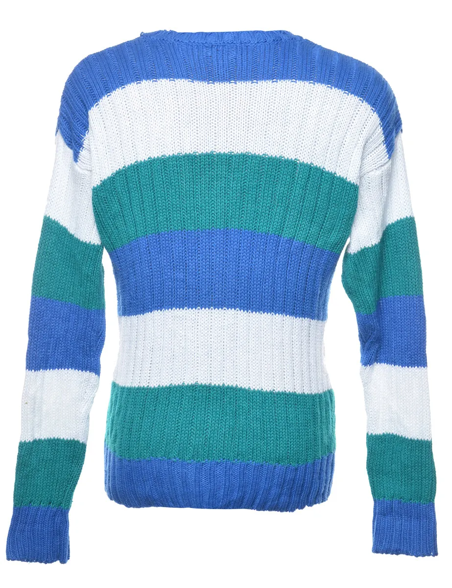 Green & Blue Striped Knit Jumper - S