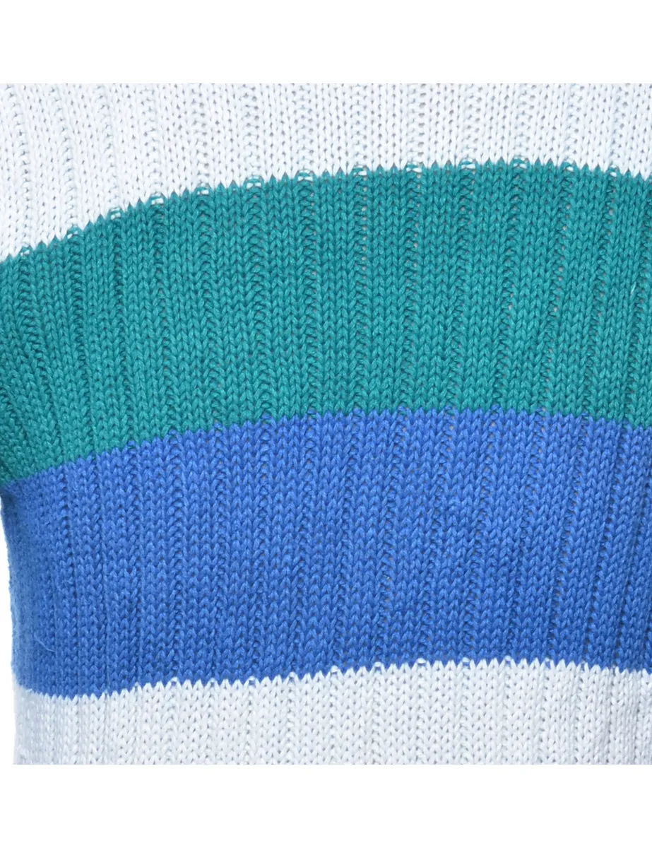 Green & Blue Striped Knit Jumper - S