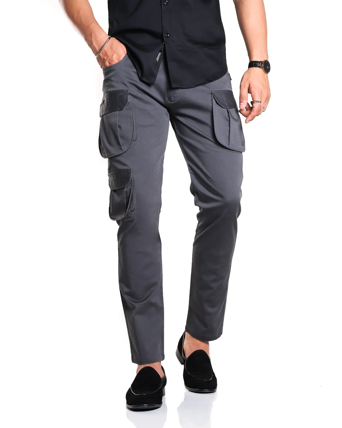 Grey 7-Pocket Cargo Pants