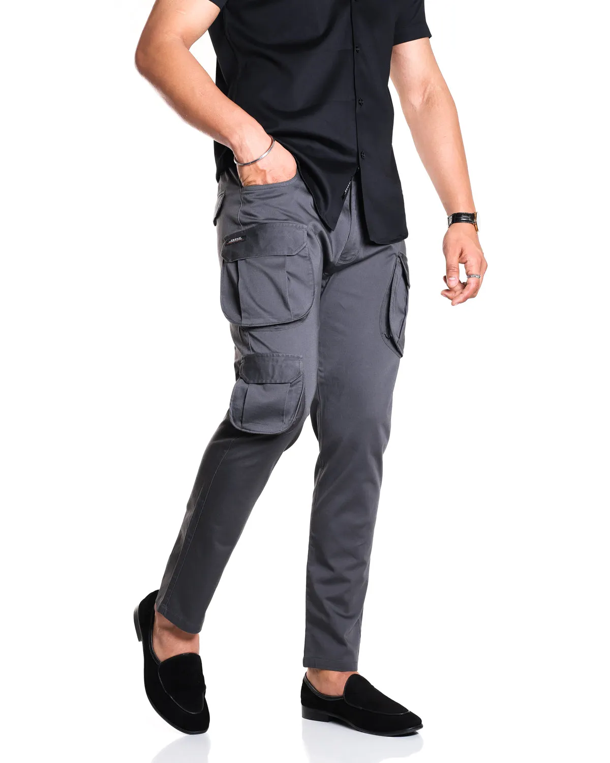 Grey 7-Pocket Cargo Pants