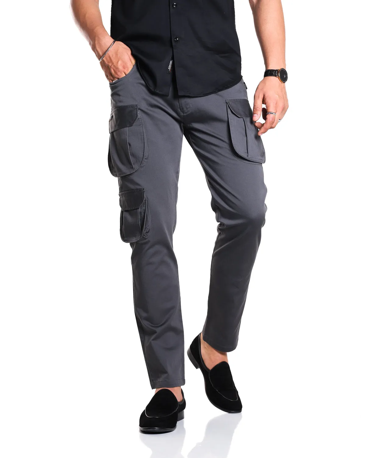 Grey 7-Pocket Cargo Pants