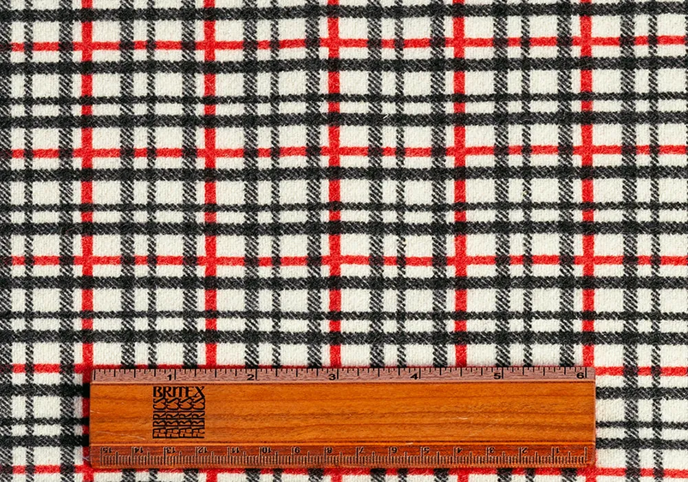 Gridlocked Carmine & Black Plaid Melton Coating (Made in Italy)