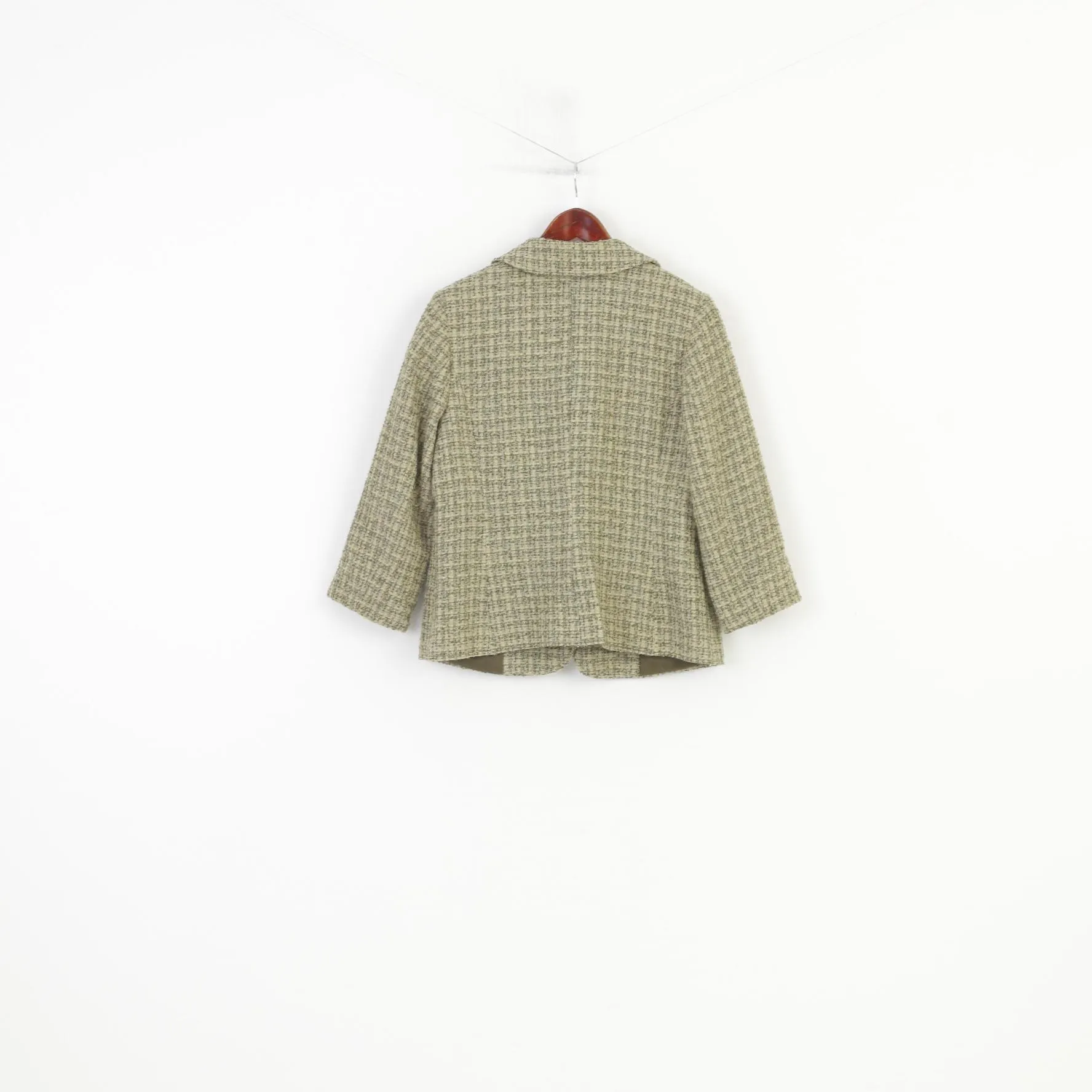 H&M Women 42 L Blazer Green Checkered  Single Breasted Pockets 7/8 Sleeve Bottoms Vintage Jacket