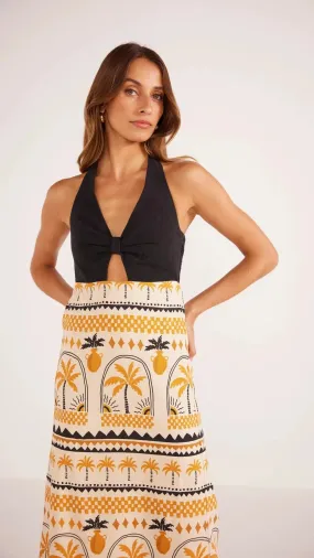 Hestia Halter Neck Midi Dress - Ivory/Gold