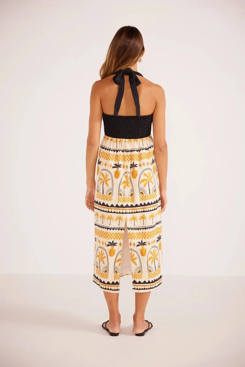 Hestia Halter Neck Midi Dress - Ivory/Gold