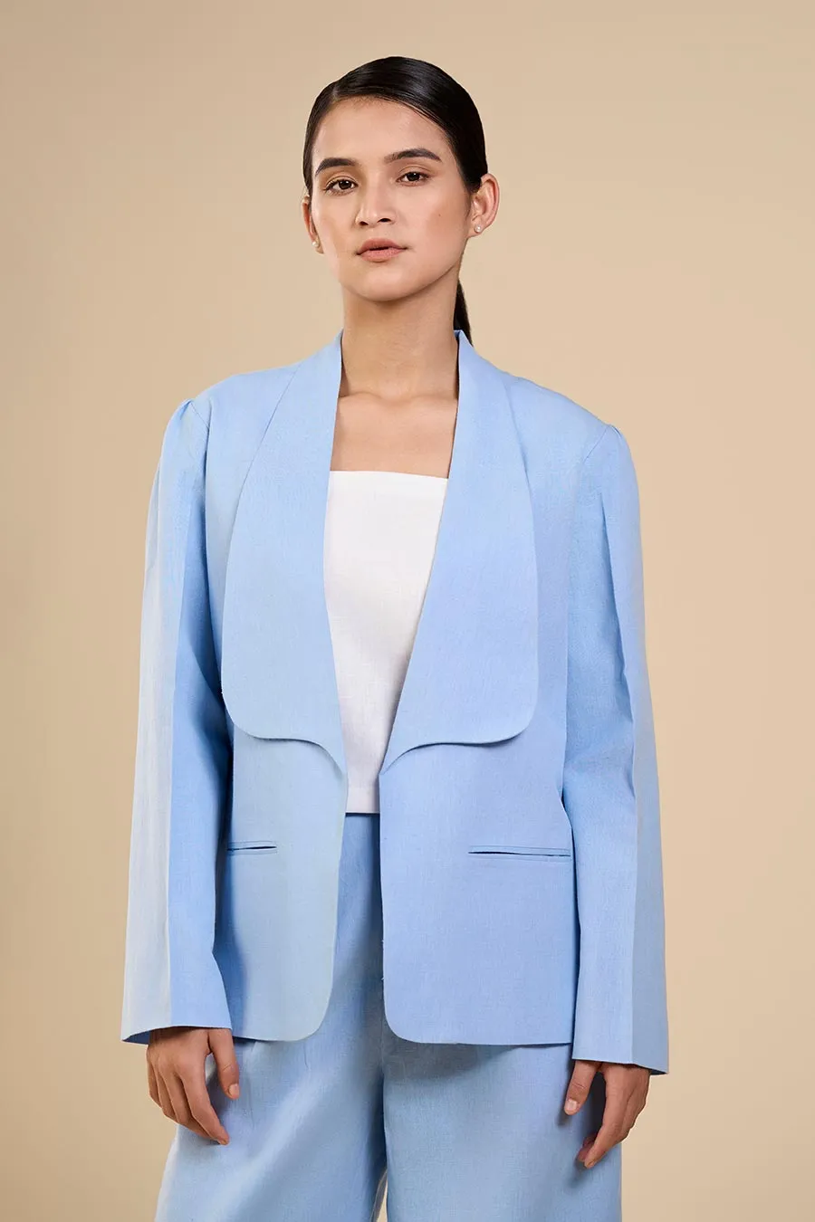 Ice Blue Cornflower Blazer & Pant Co-Ord Set