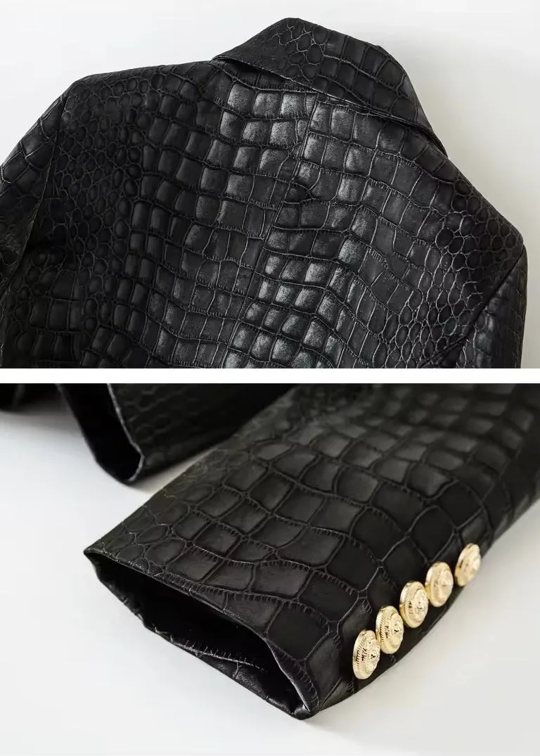 Iris Crocodile Pattern Eco-Leather Blazer