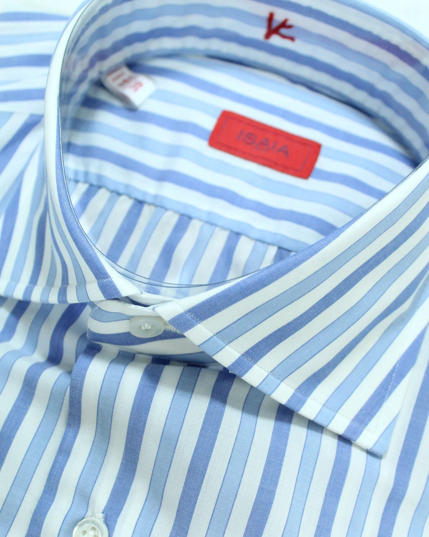Isaia Dress Shirt White Blue Stripes 39 - 15 1/2 Regular Fit