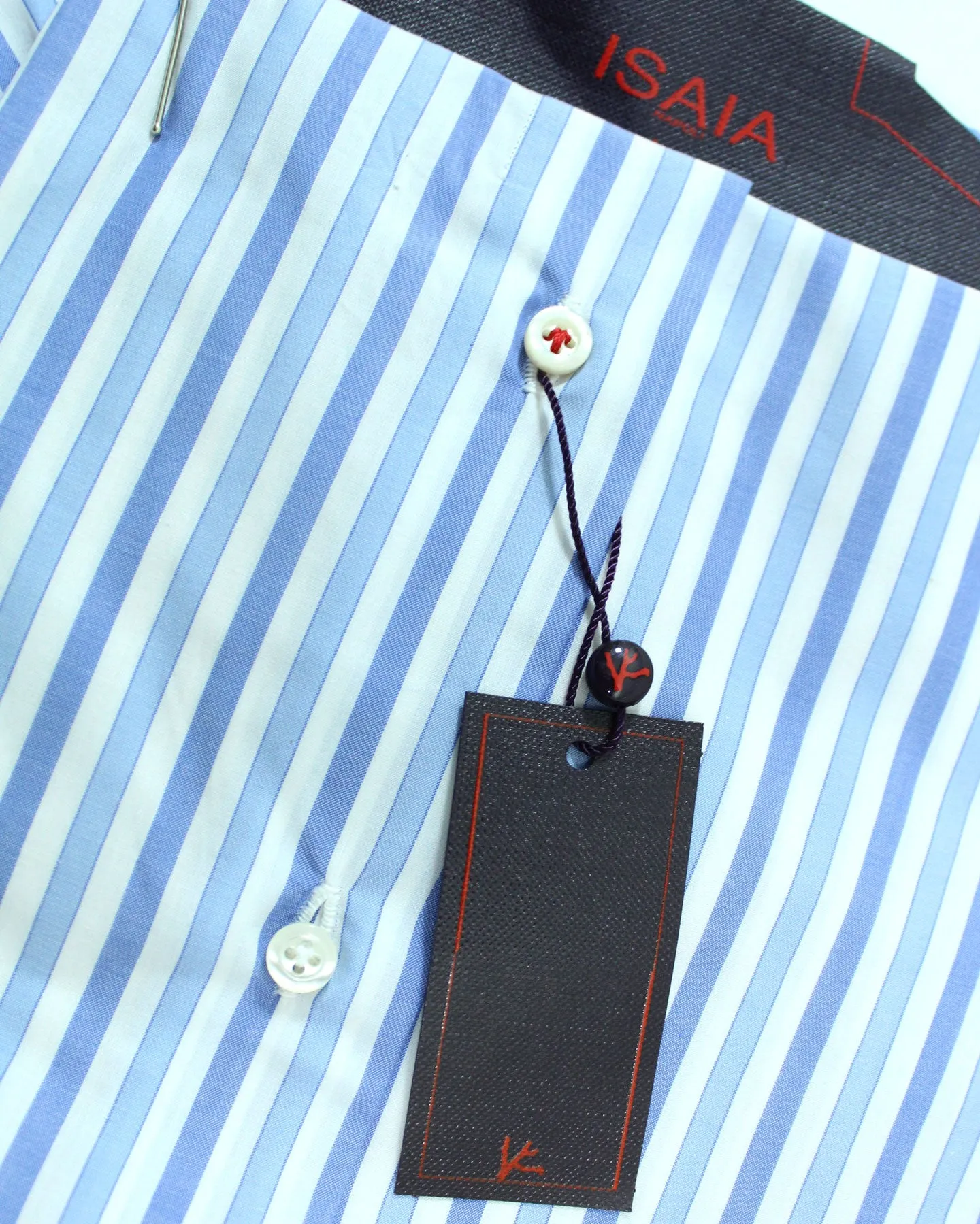 Isaia Dress Shirt White Blue Stripes 39 - 15 1/2 Regular Fit