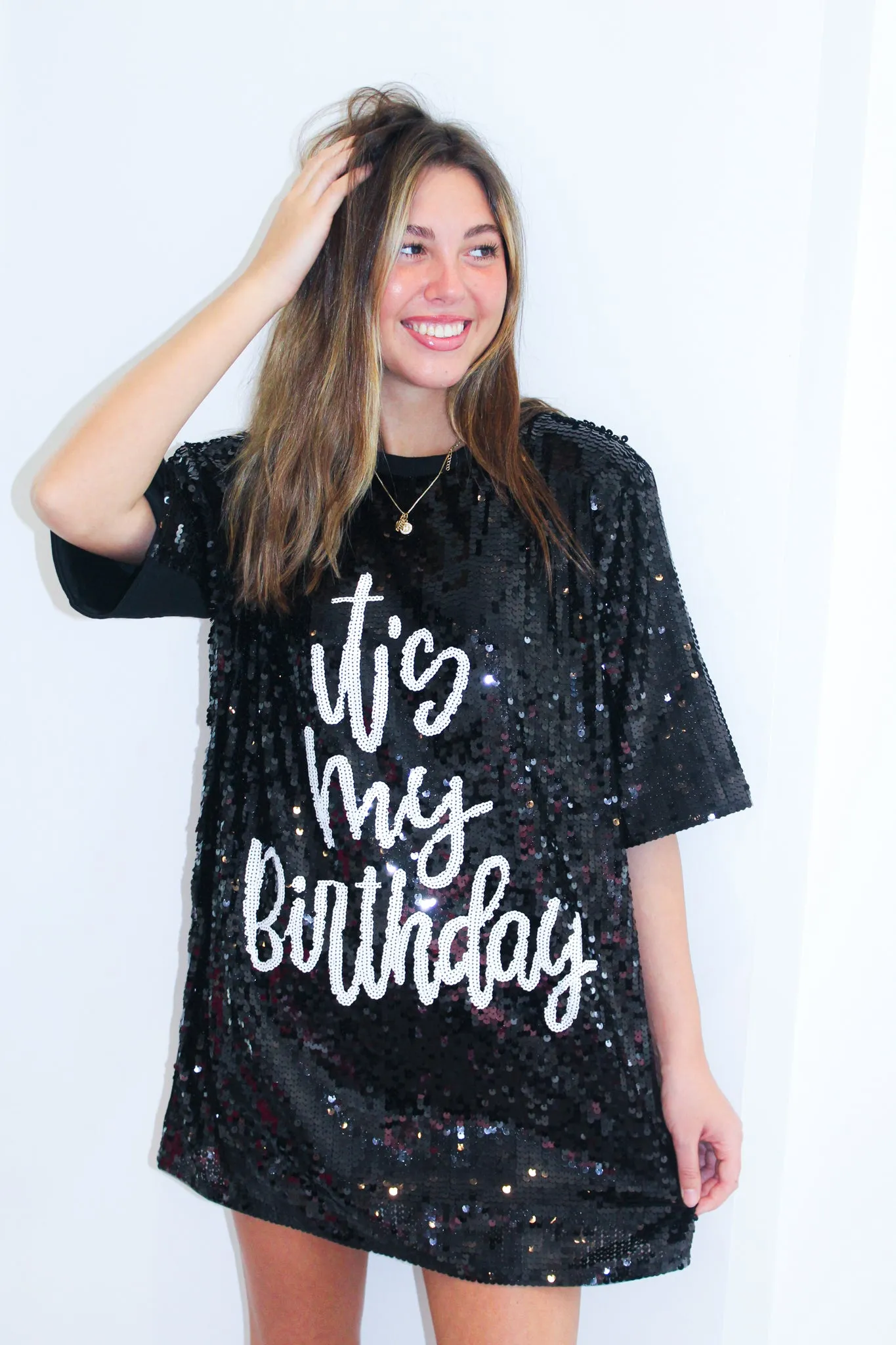It's My Birthday Sequin Dress- Black