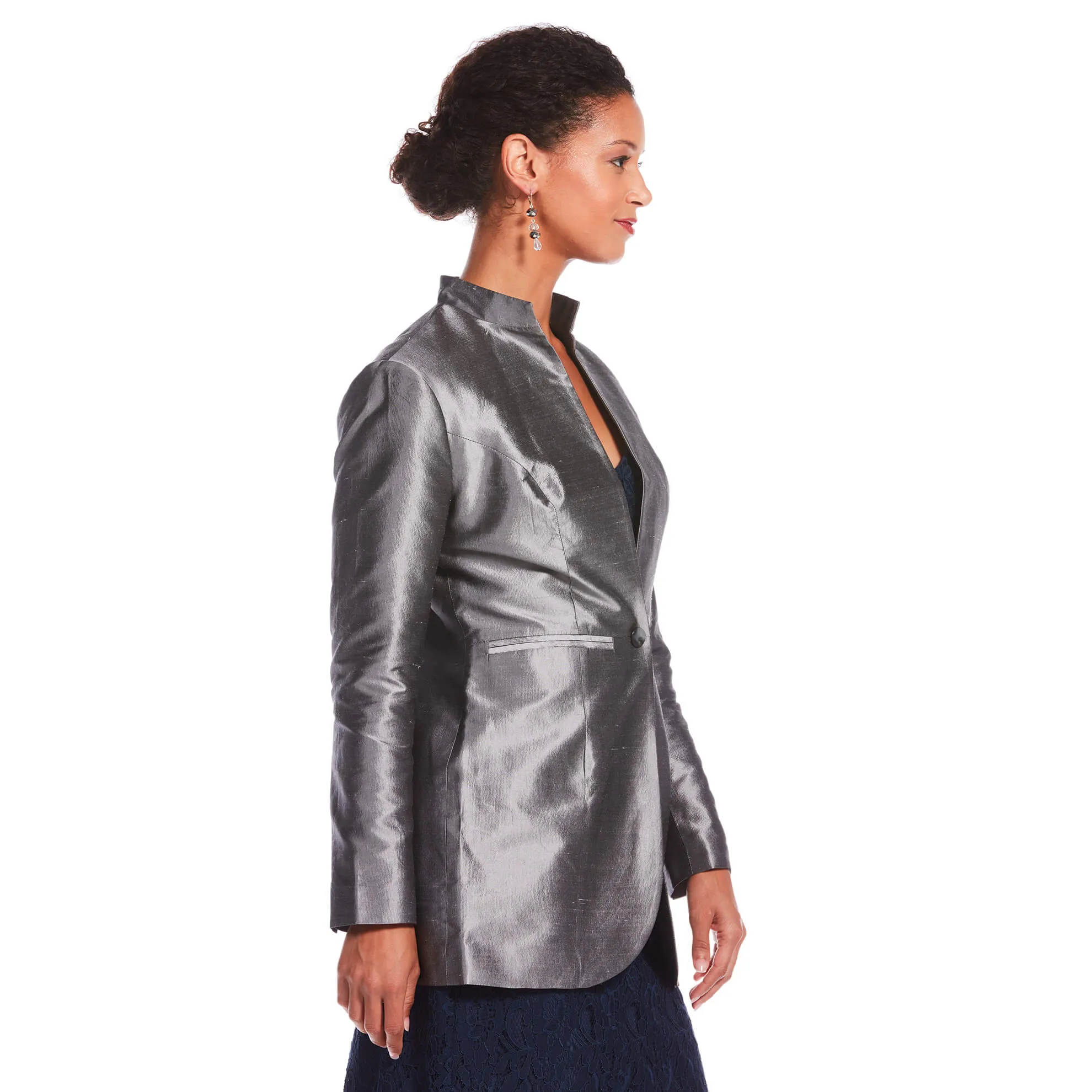 J. Peterman Women's Silk Dupioni Silver Blazer