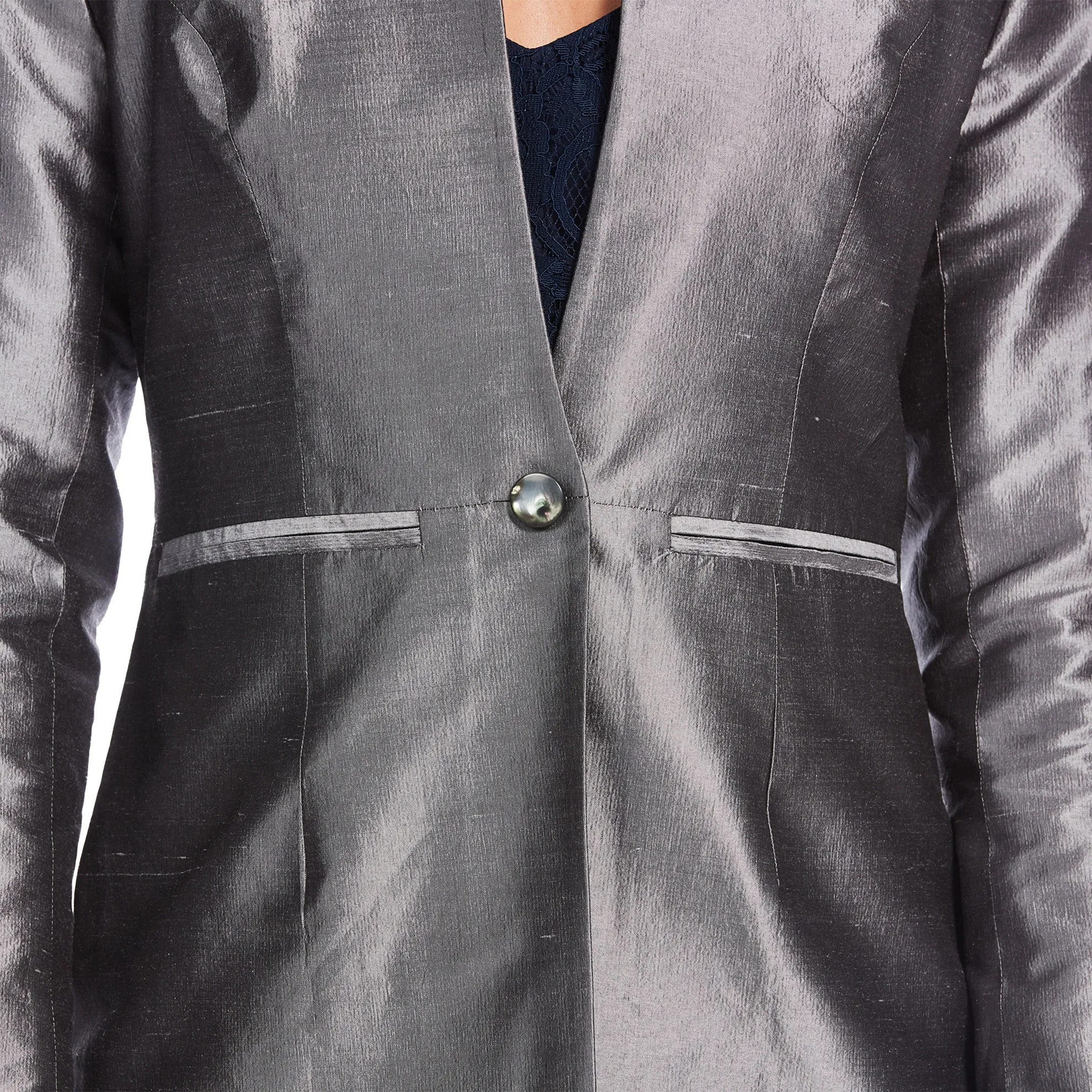 J. Peterman Women's Silk Dupioni Silver Blazer