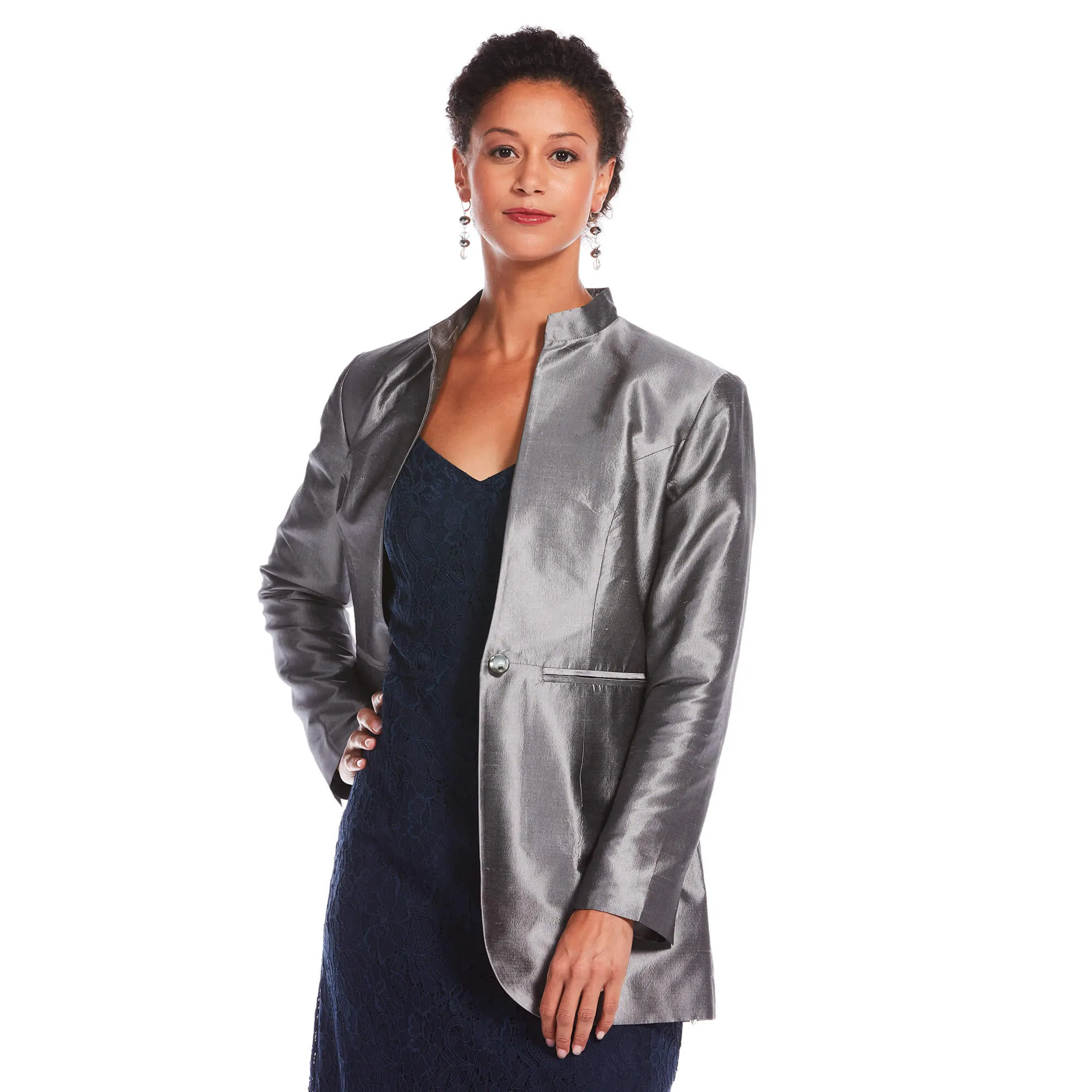 J. Peterman Women's Silk Dupioni Silver Blazer
