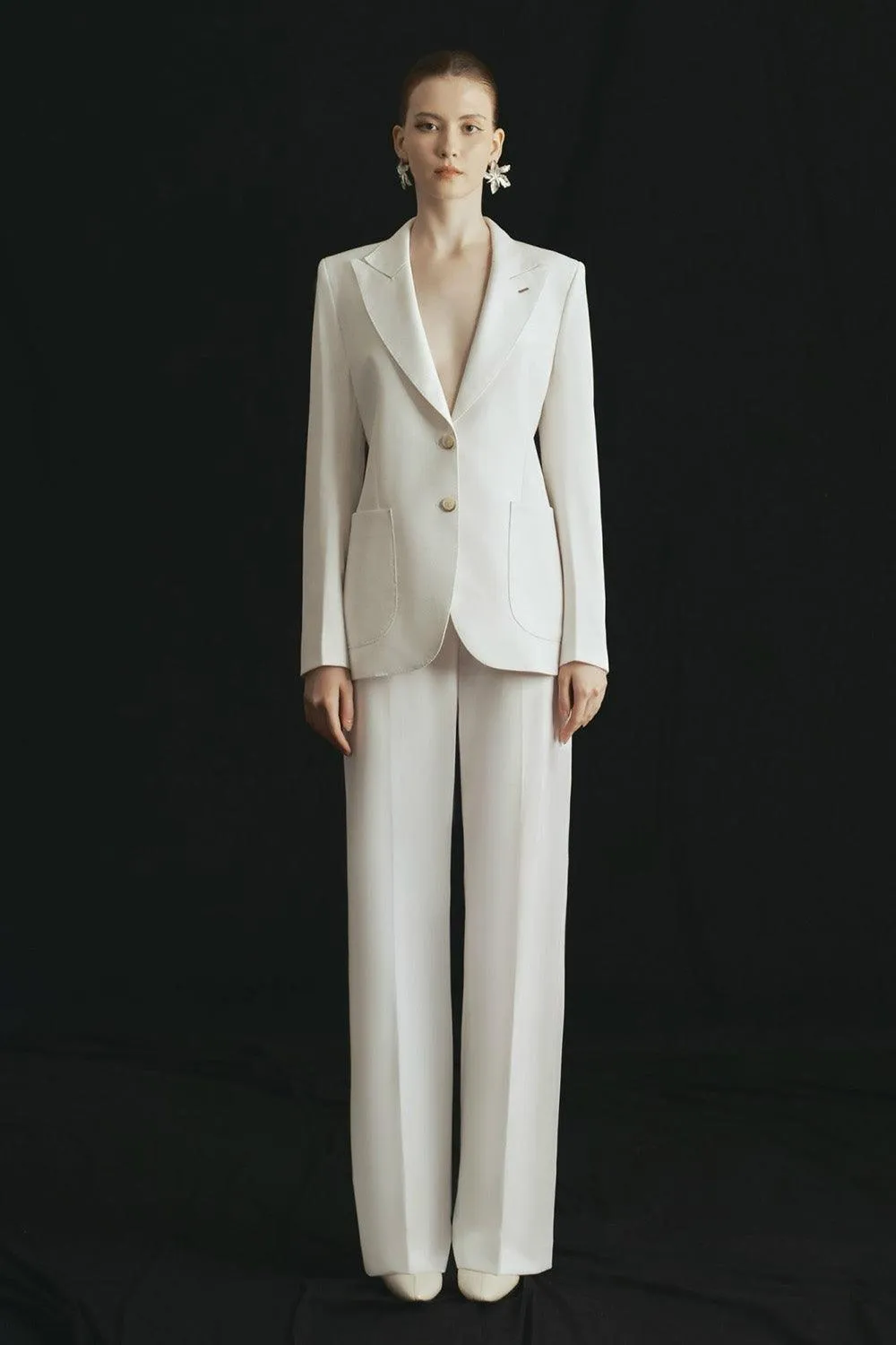 Jasmine Straight Patch Pocket Poly Wool Blazer