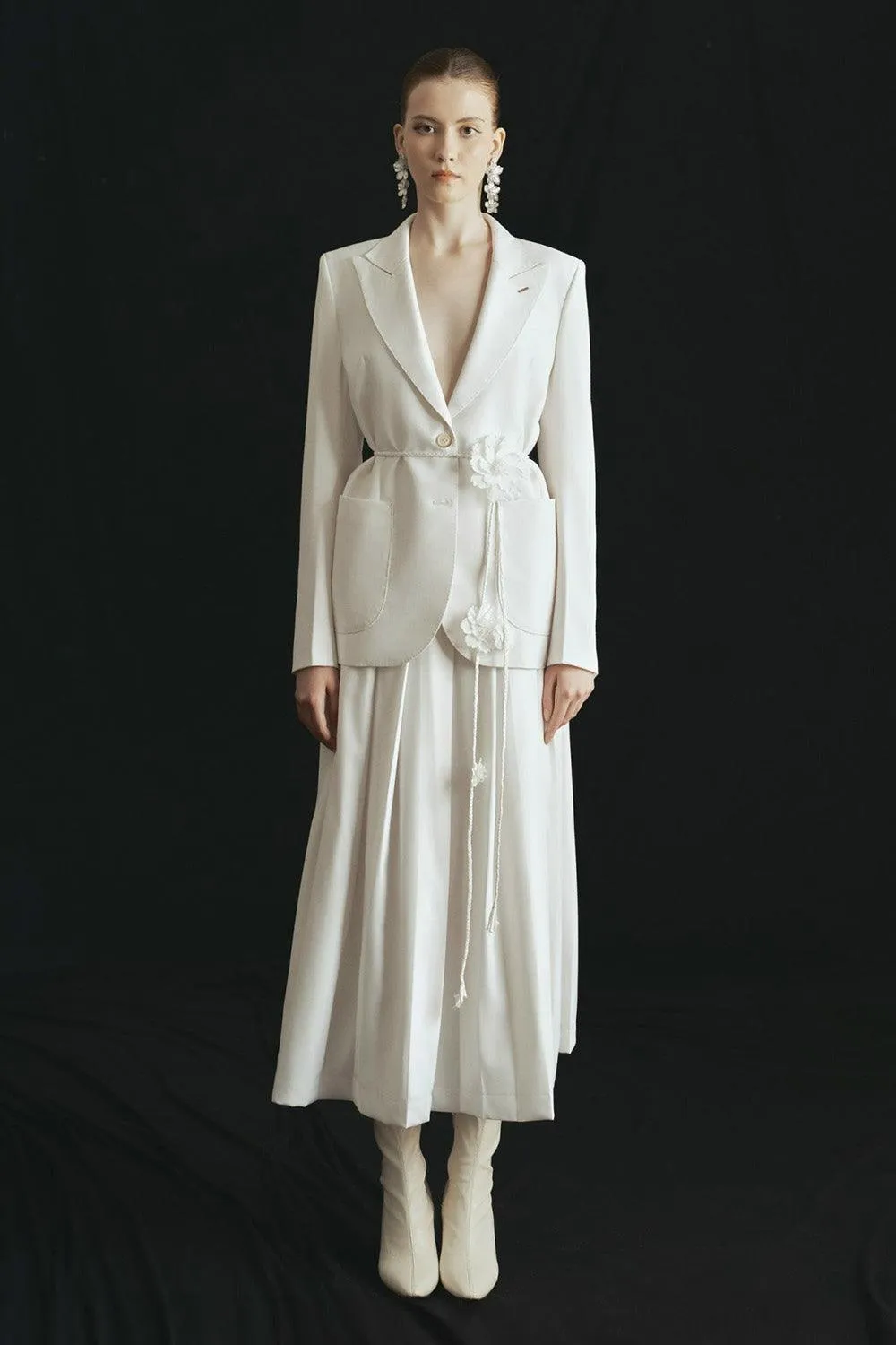 Jasmine Straight Patch Pocket Poly Wool Blazer