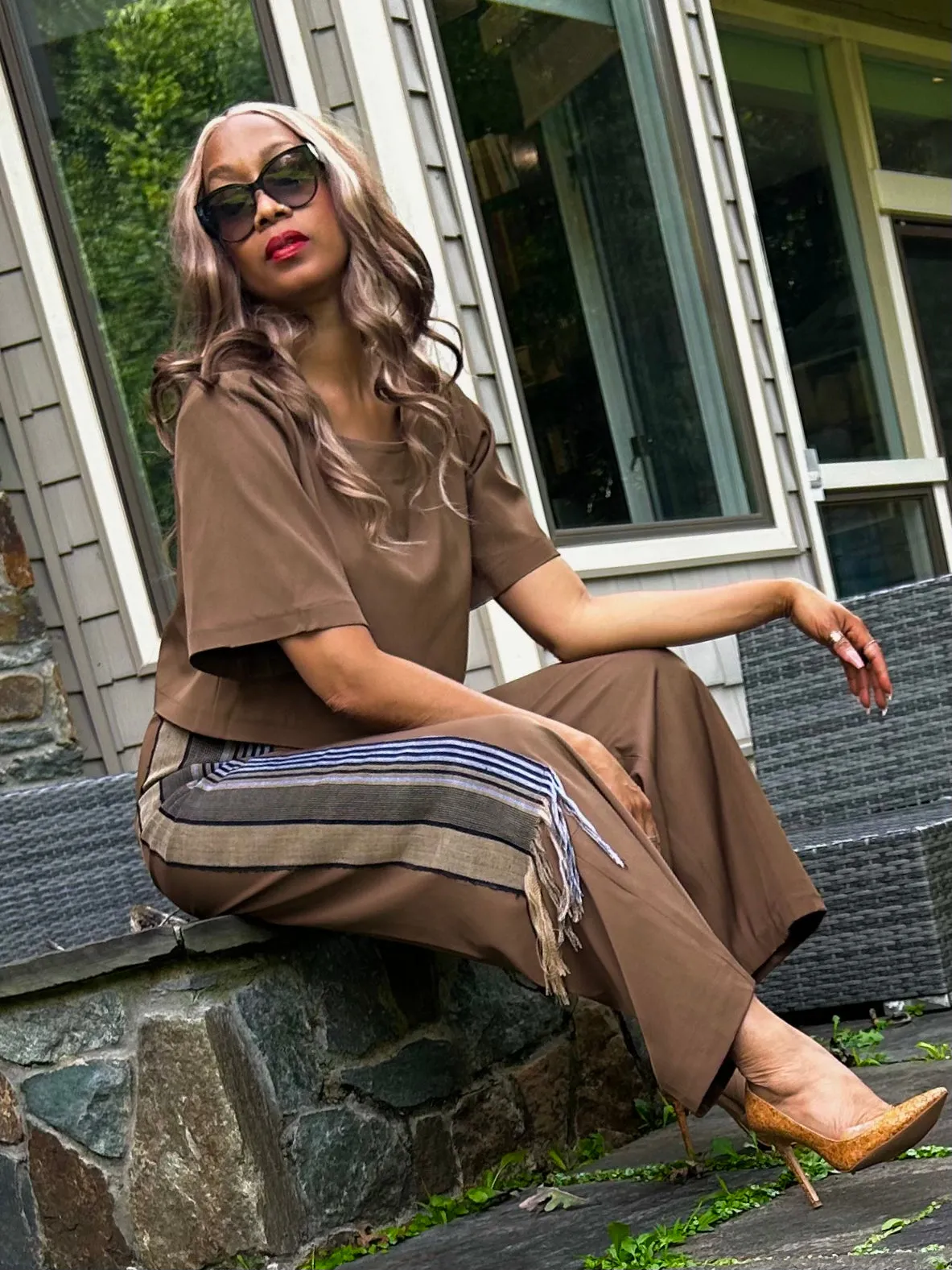 Kamala Tan Blazer with Hand Woven Aso Oke Side Detail